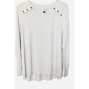 CABI LONG SLEEVE CREW NECK PULL- OVER TOP, WOMENS, XL, LIGHT GREY, HIGH-LOW